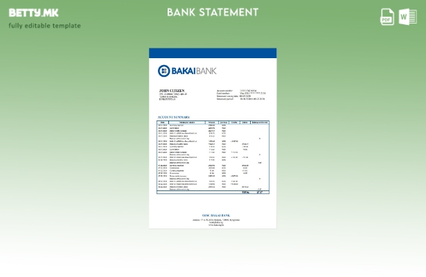 Модерен стил Киргистан OJSC Bakai шаблон за извод од банка